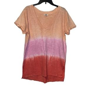 Umgee Women Ombre Boxy Tunic Top V-Neck Short Sleeve Cotton Sz.Medium Multicolor